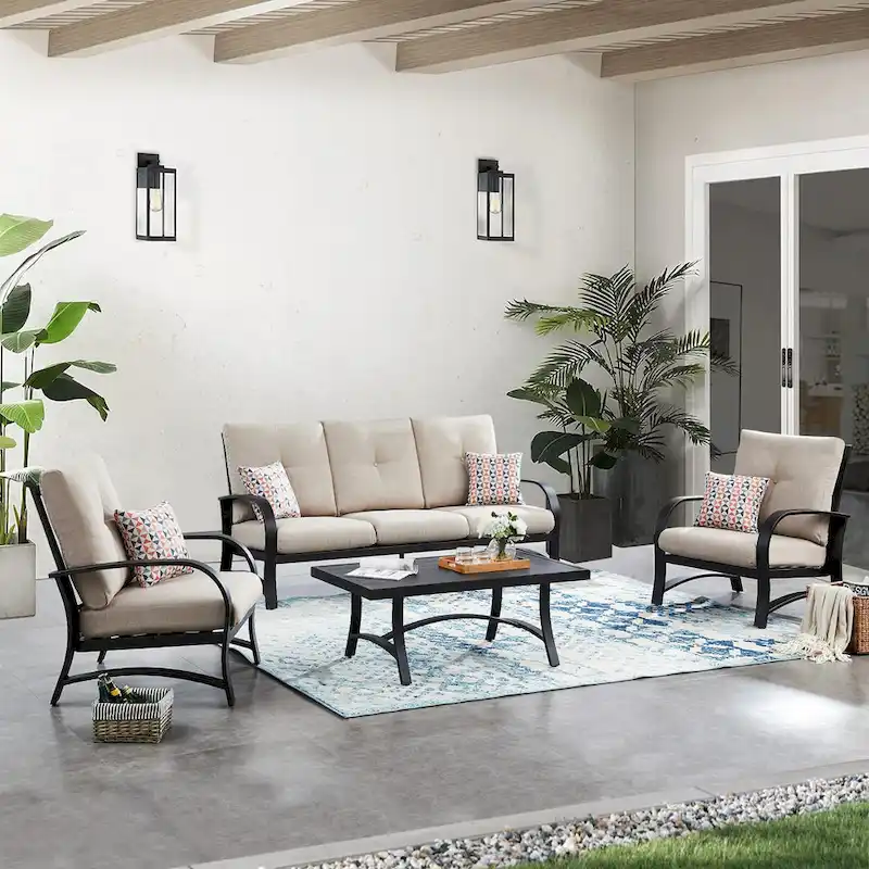 Patio Outdoor 4 Pieces Furniture Sofa Set with Sunbrella Cushion