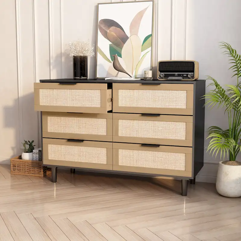 Accent Storage Cabinet 6-drawers Rattan dresser Rattan Drawer