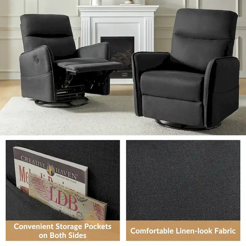 Curtis Rocker Swivel Recliner with Two Side Pockets by HULALA HOME