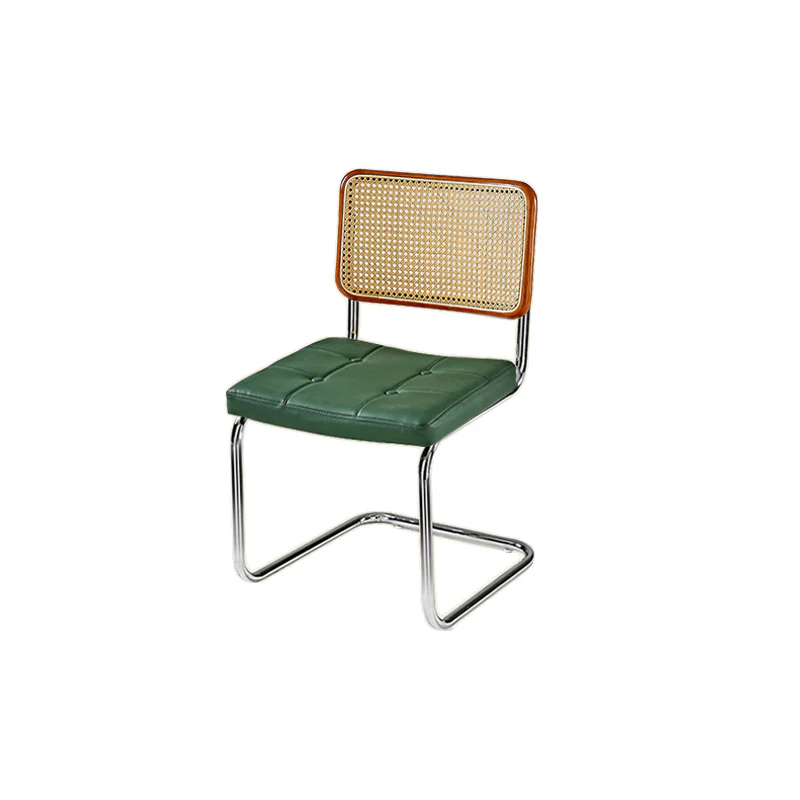 Modern Brown Cantilever Faux Leather Dining Chair Woven Back