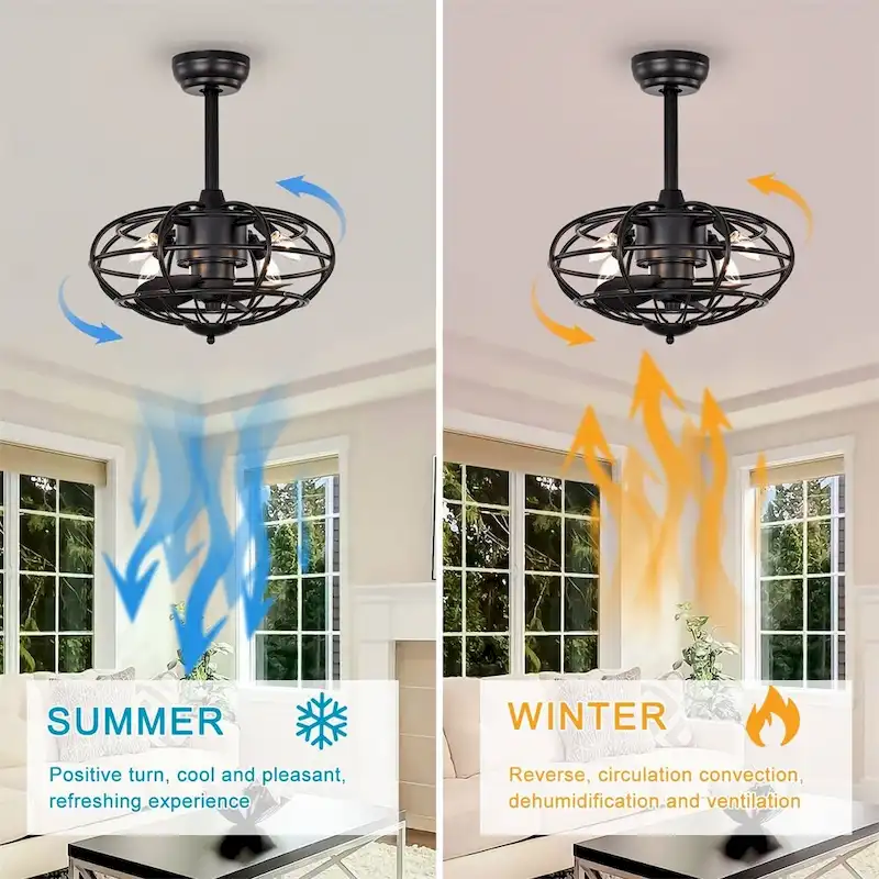 3 Speeds Reversible Caged Ceiling Fan with Remote and Timer