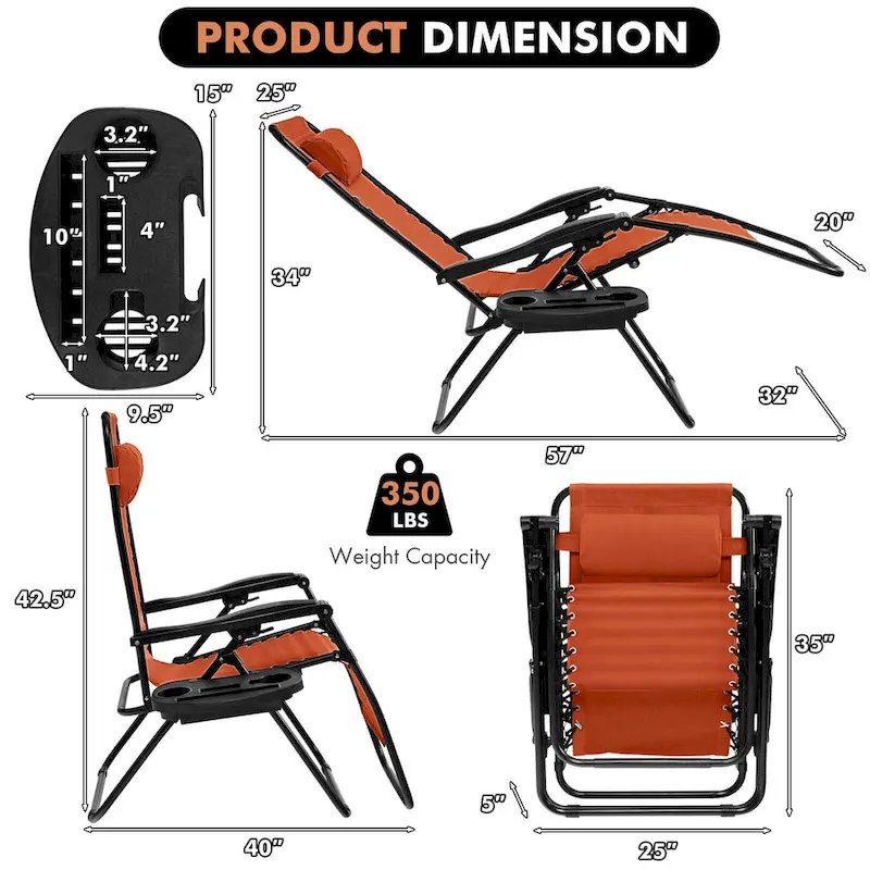 Costway Folding Zero Gravity Reclining Lounge Chairs Beach Patio with - 1 PCS