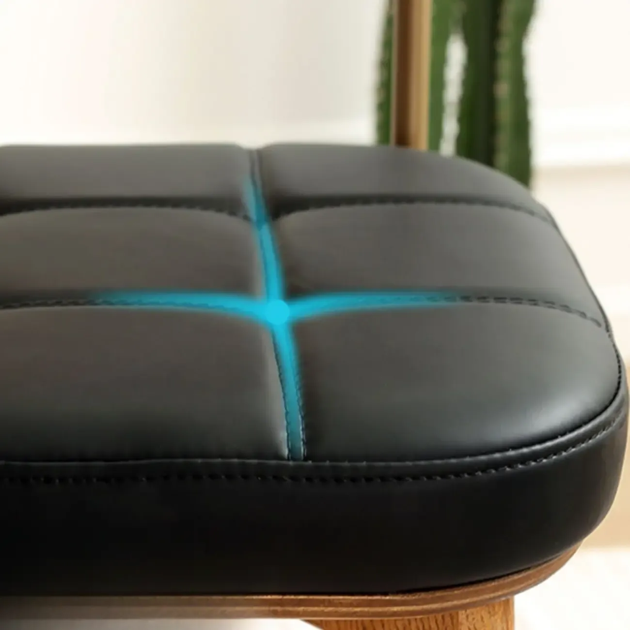 Wooden Square Leather Upholstered Bar Stool with Backrest