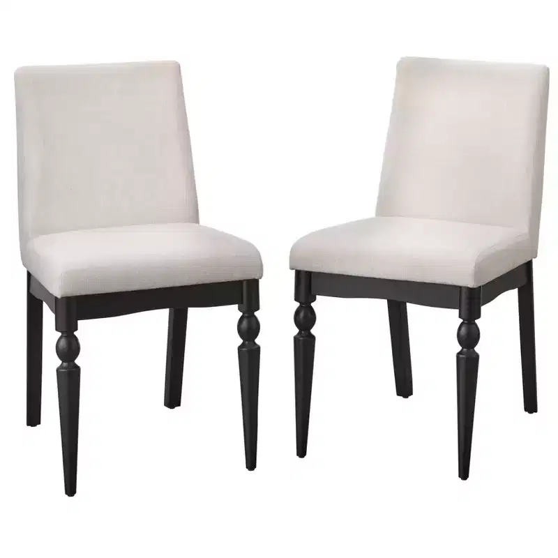 Lifestorey Set of 2 Bertona Upholstered Dining Chair with Spindle Legs Beige/Black