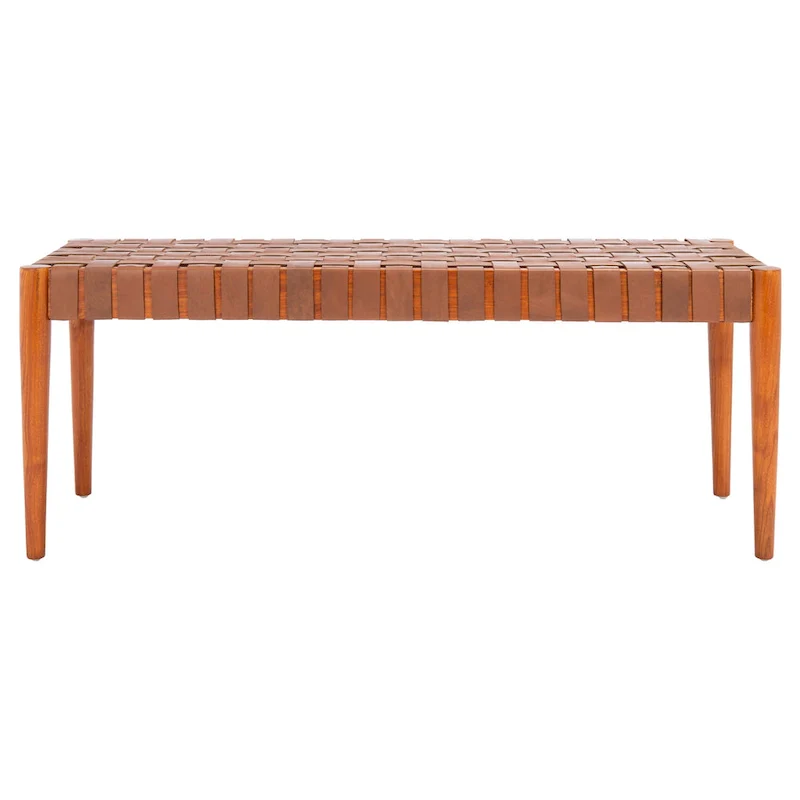 Manervia Wood & Leather Bench - 47Wx16Dx18H