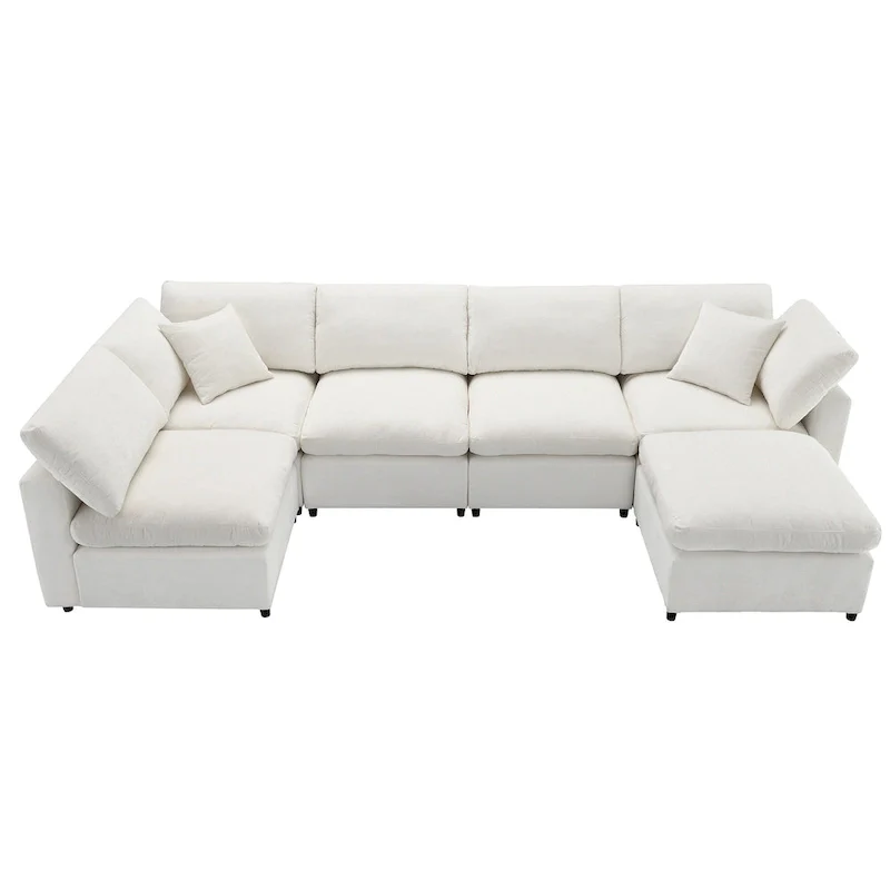 Beige 130 Chenille U-Shaped Sleeper Sectional Sofa, 6-Piece Modular Design