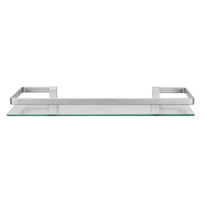 Danya B. 19.75" Floating Glass Bathroom Wall Shelf Chrome: Tempered Glass, Glossy Finish, Includes Mounting Hardware