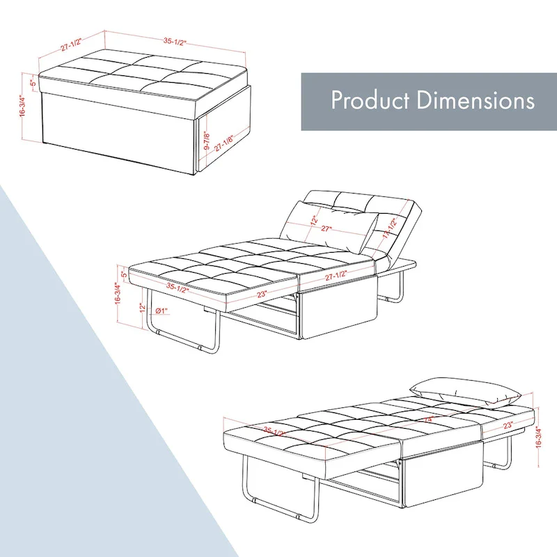 Furniture of America Hattie Assembled Convertible Cocktail Ottoman-Futon