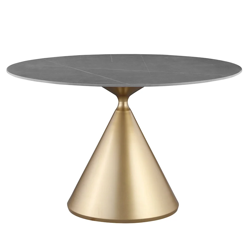 Modern Round Dining Table with Gold Metal Bottom