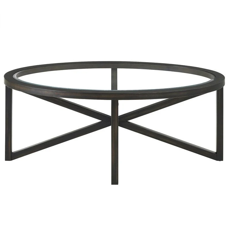 Modern Glass Coffee Table X-Cross Solid Wood Base End Table