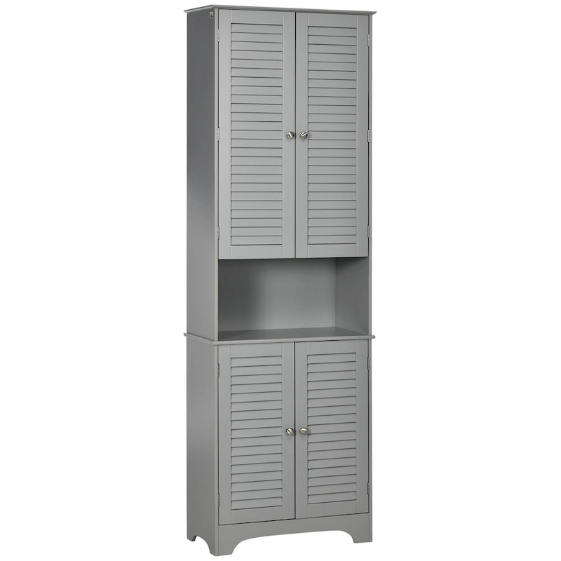 Tall Narrow Bathroom Storage Cabinet with Doors and Shelf Adjustability,Linen Cabinet with 2 Cabinets and Countertop