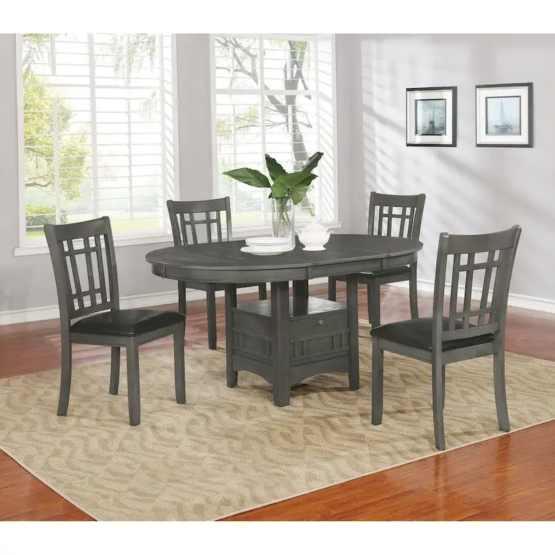 Medium Grey Wood Dining Table with Storage Base - Seats 4-6