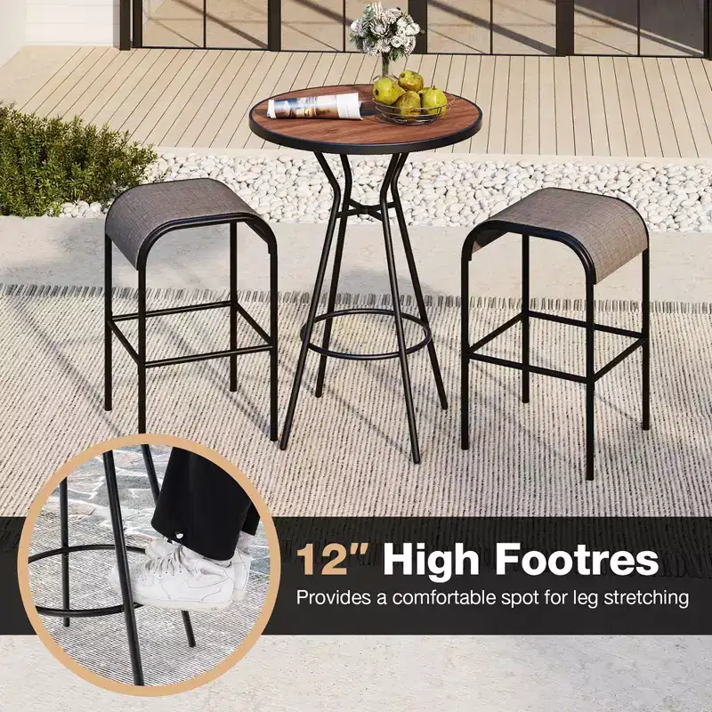 Costway 5 PCS Patio Bistro Set Round Table w/ 1.6 Umbrella Hole & 4 Stools Metal Frame
