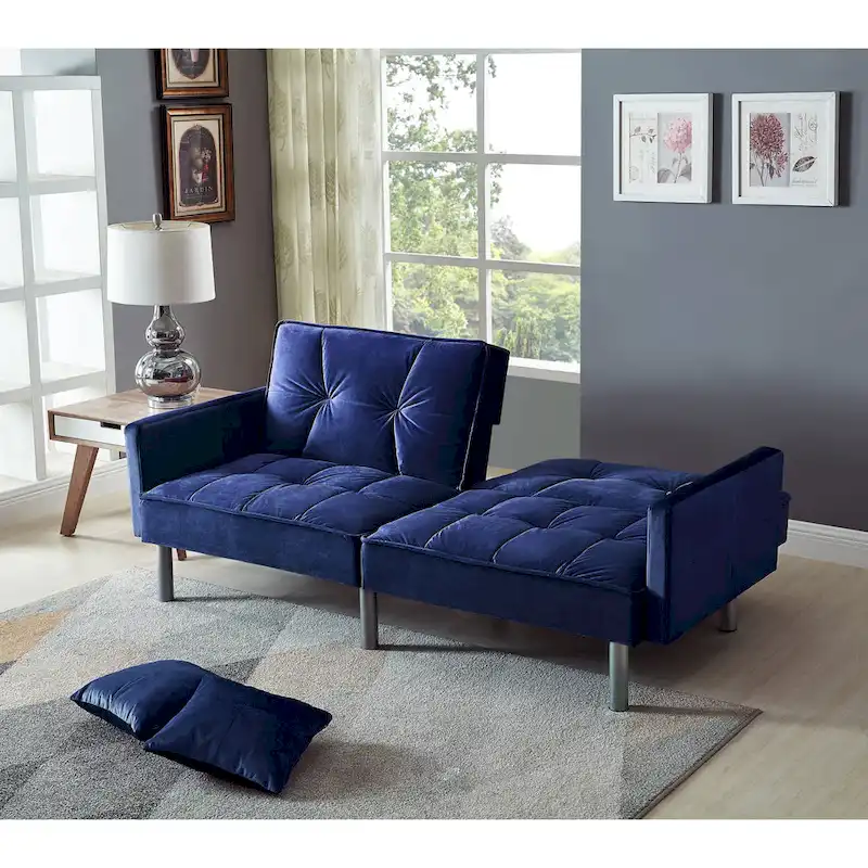 75.6 Lovely Velvet Convertible Sleeper Sofa Bed Futon Love Seats