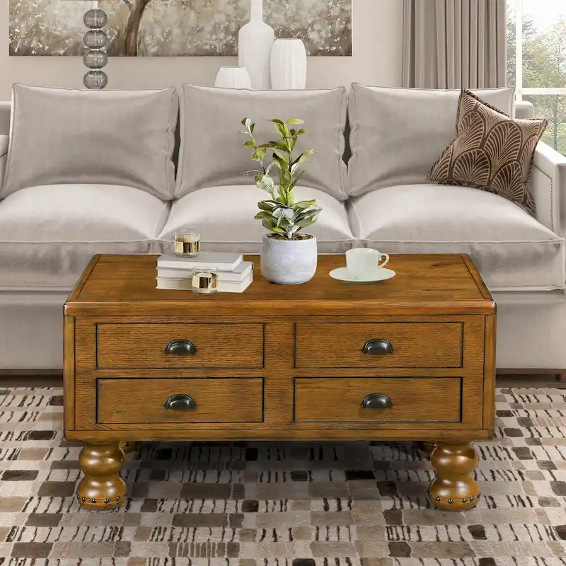 40 Solid Wood Rectangle Coffee Table with 4 Drawers