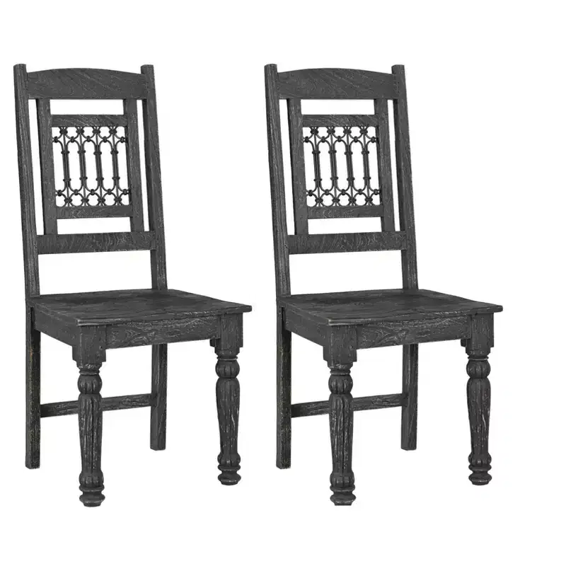 HomeRoots Set of Two Black Wood Slat Back Dining Side Chairs
