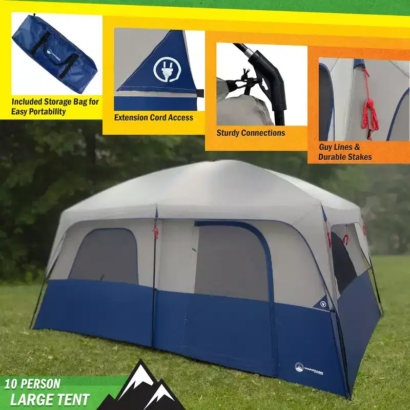 Wakeman Outdoors 10 Person Camping Tent, Navy