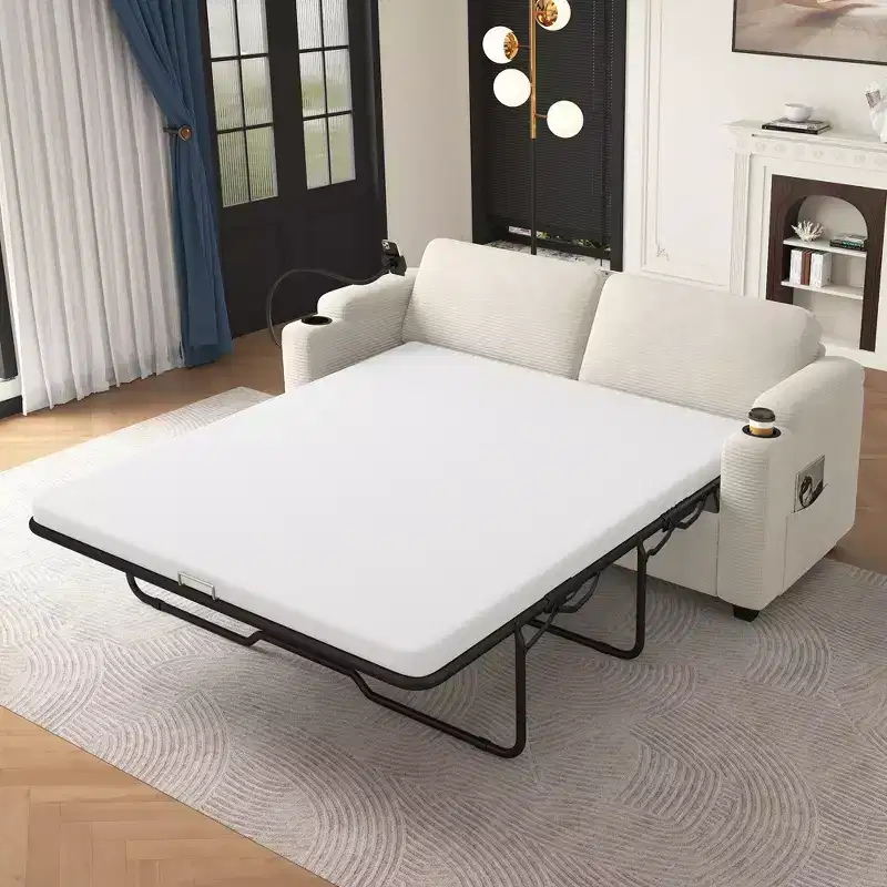 Whisen 72.8 Corduroy Sleeper Loveseat with Mattress, USB Ports & Storage