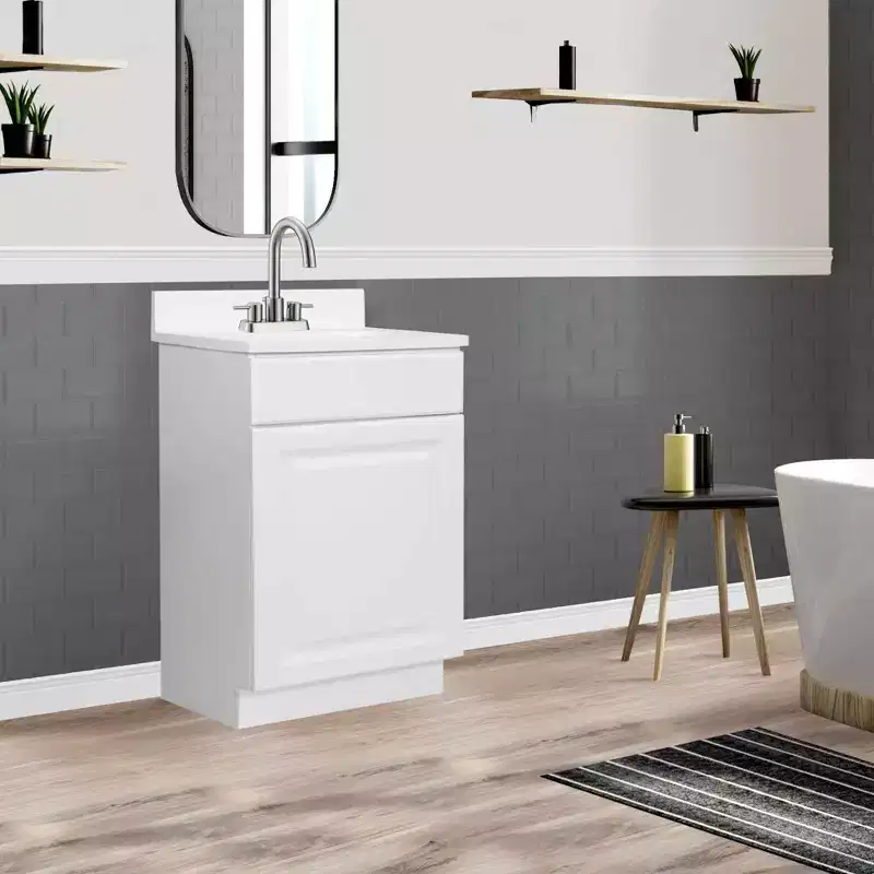 17"x19" Wyndham One Door Vanity with 4" Cultured Marble Centerset White - Design House: Plywood Construction, No Shelves