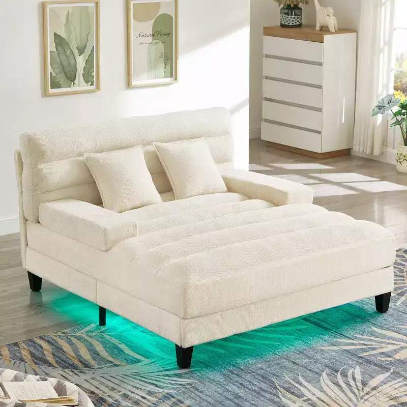 GDFStudio Jeff 57.1 Modern Chaise Lounge Sofa with Adjustable Backrest and RGB LED Lights