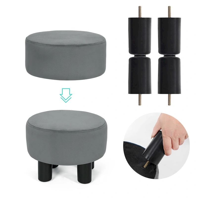 Adeco Round Ottoman Velvet Footrest Stool Modern Padded Seat Footstool