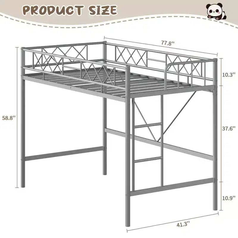 Twin Over Full Heavy Duty Metal Bunk Bed, Sturdy Quiet Construction with Ladder & Guardrails, Space-Saving Design, No Box Spring Required