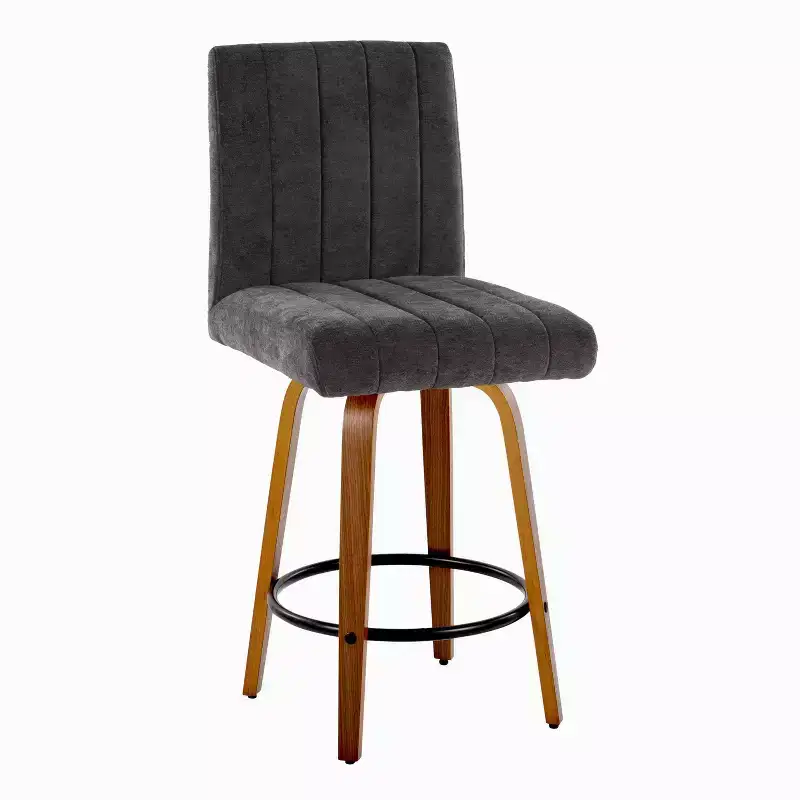 LumiSource Set of 2 Hank Counter Height Barstools Walnut Wood/Black Fabric