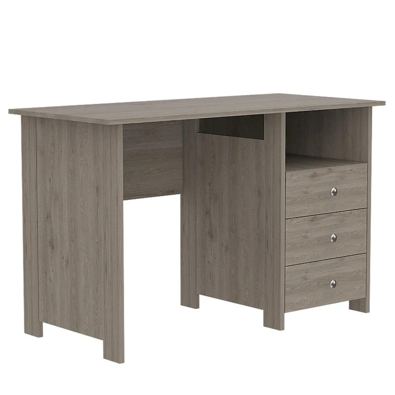 Freestanding Computer Desk with 3 Drawers and Open Shelf, Grey