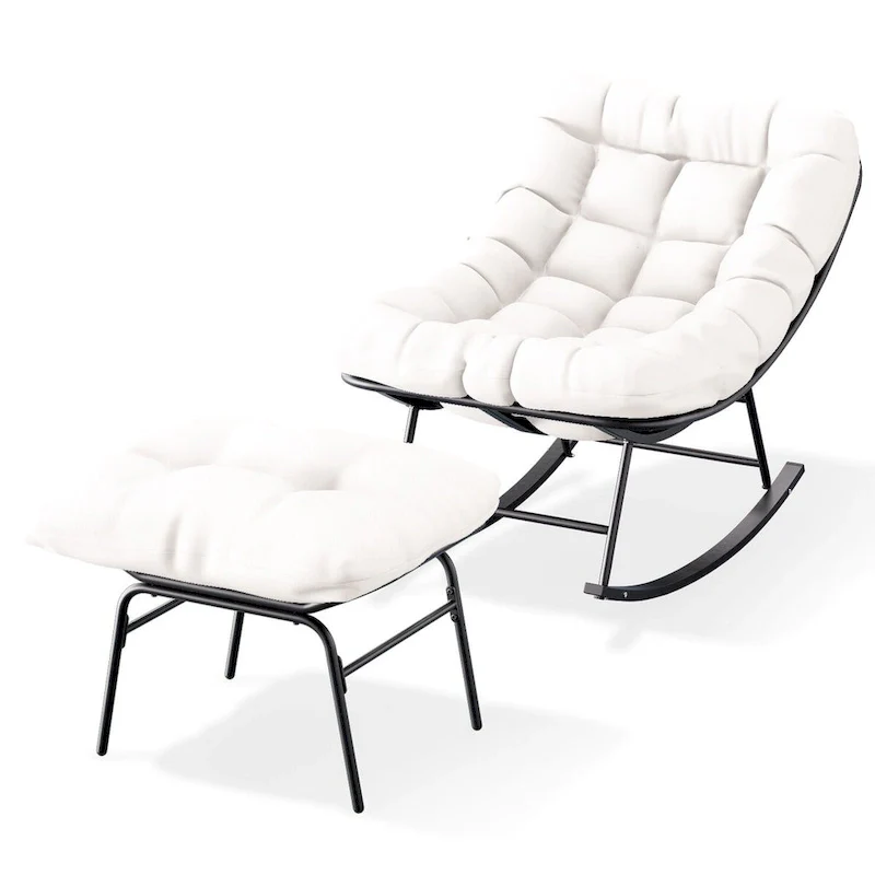 Metal Frame Chair and Footrest Set with Detachable Cushions  Outdoor Comfort and Durability