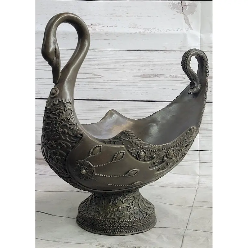 Swan Shaped Bronze Bowl Sculpture Candy Dish Vessel Signed Original Art By Vitaleh