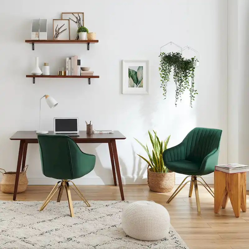 Art Leon Classical Velvet Swivel Office Accent Chair with Golden Legs