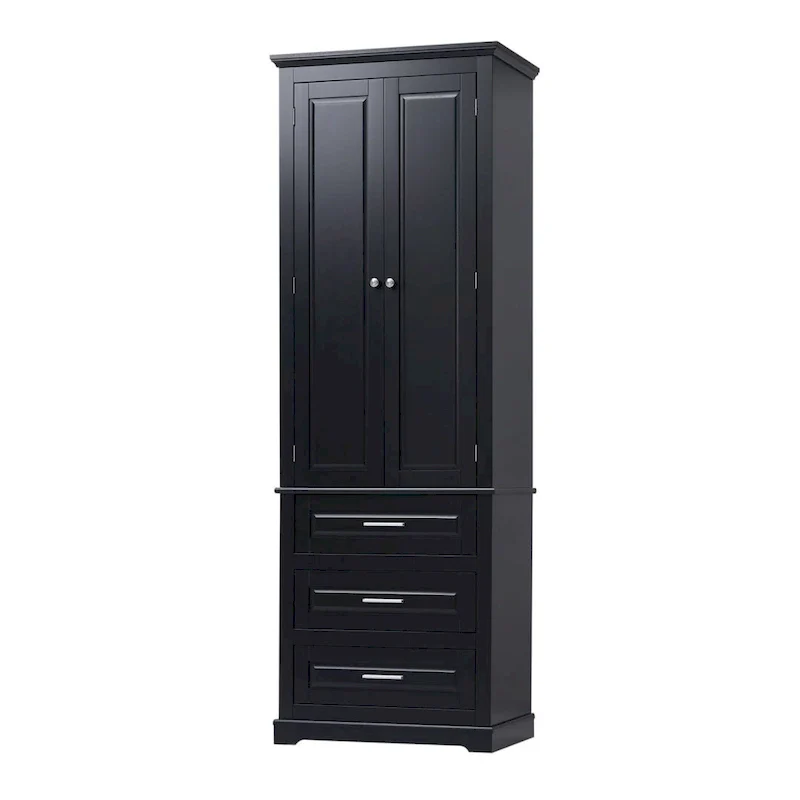 Black / Grey / White Tall Freestanding Storage Cabinet – 3 Shelves & 3 Drawers, 1-Person Assembly