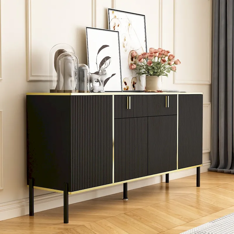4 Doors Kitchen Sideboard 2 Top Drawers Accent Storage Cabinet