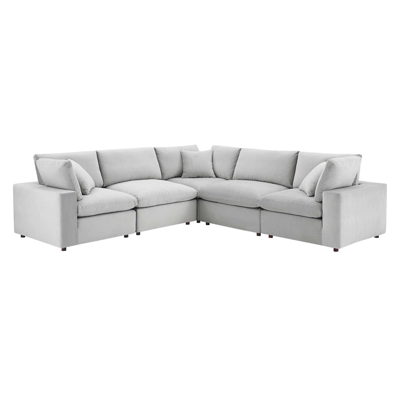 Commix Down Filled Overstuffed Velvet 5-Piece Sectional Sofa