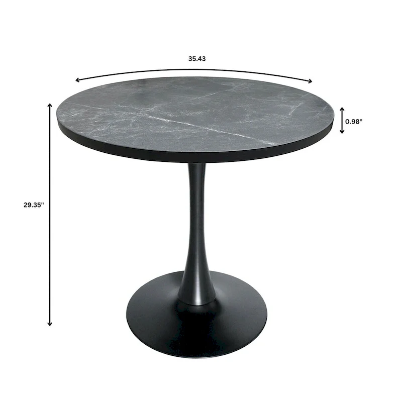 36 Round Dining Table with MDF Top and Black Iron Base