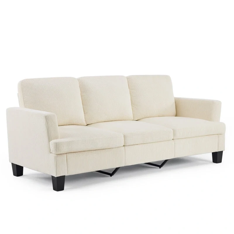 Beige / Off-White / Grey-Blue / Grey / Dark Green / Greenish-Brown Suede Square Arm Sofa with Trapezoid Legs – 3-Seater