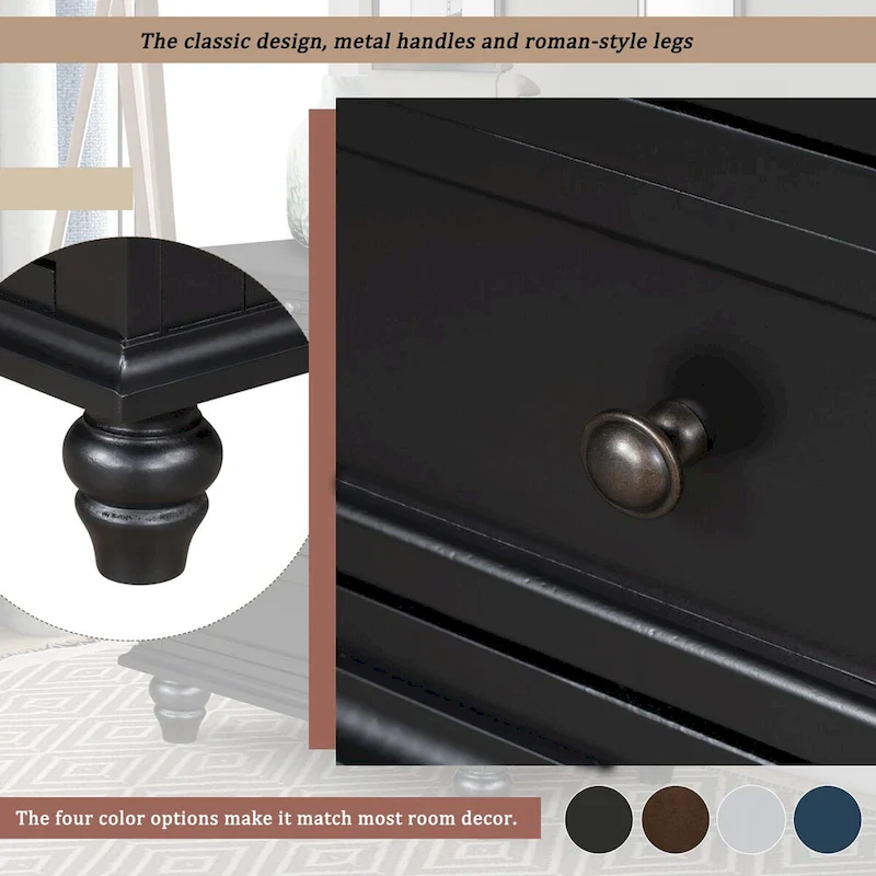 3-Drawer End Table - Solid Pine Wood Side Table with Pull-Out Tray, Ball Slide Drawers, Easy Assembly, 150 lbs Capacity