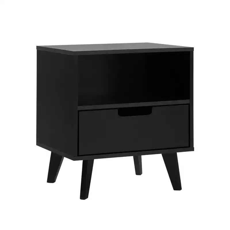 Modern 1-Drawer Nightstand with Open Cubby C Black