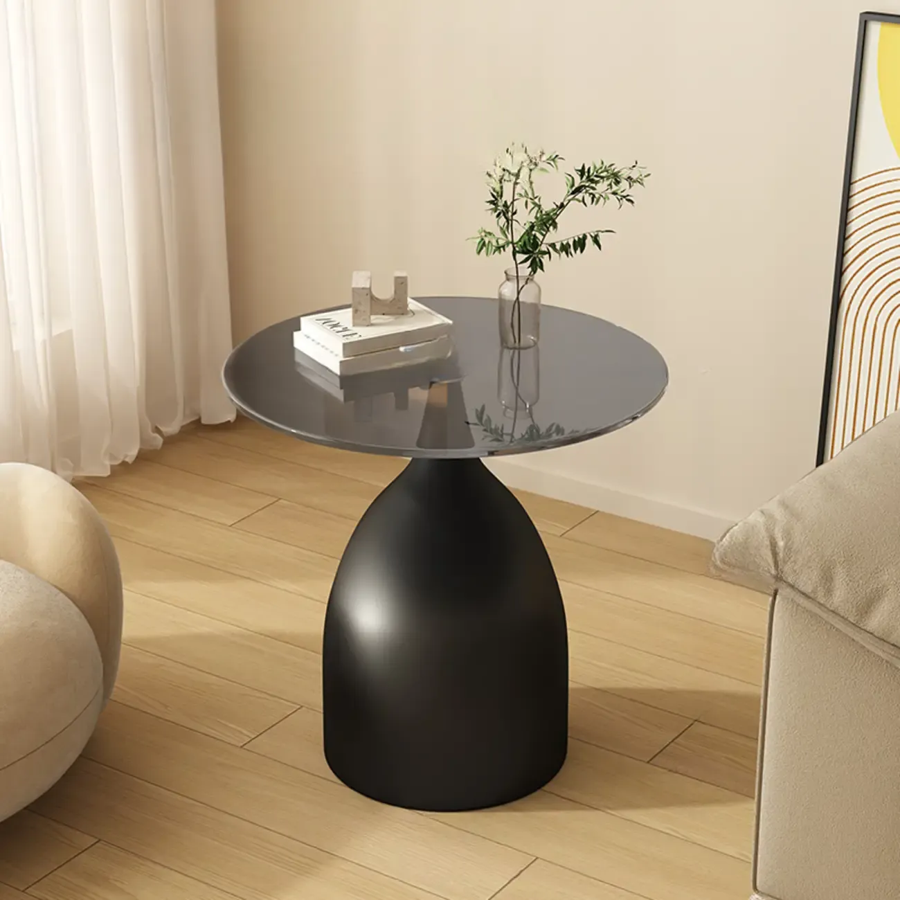 Classic Glass Pedestal Base Circular Chairside Table - Table Only