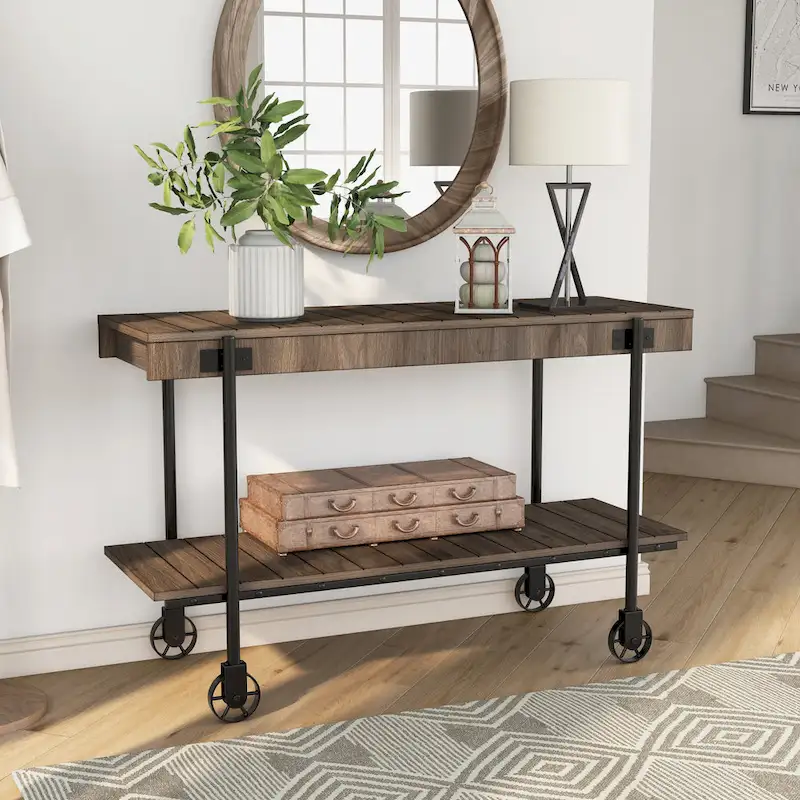 Hyssop Farmhouse 47-inch Metal 1-Shelf Console Table by Furniture of America