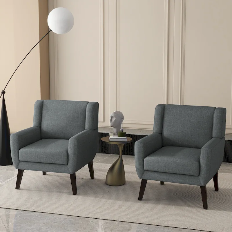 Linen Upholstered Accent Chair Wingback Armchair Set of 2