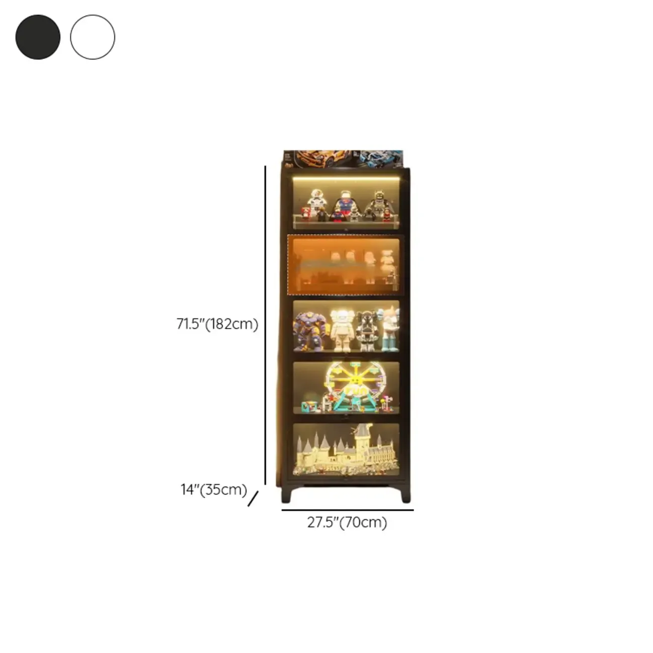 Modern 5 Shelves Glass Display Cabinets with LED Lighting