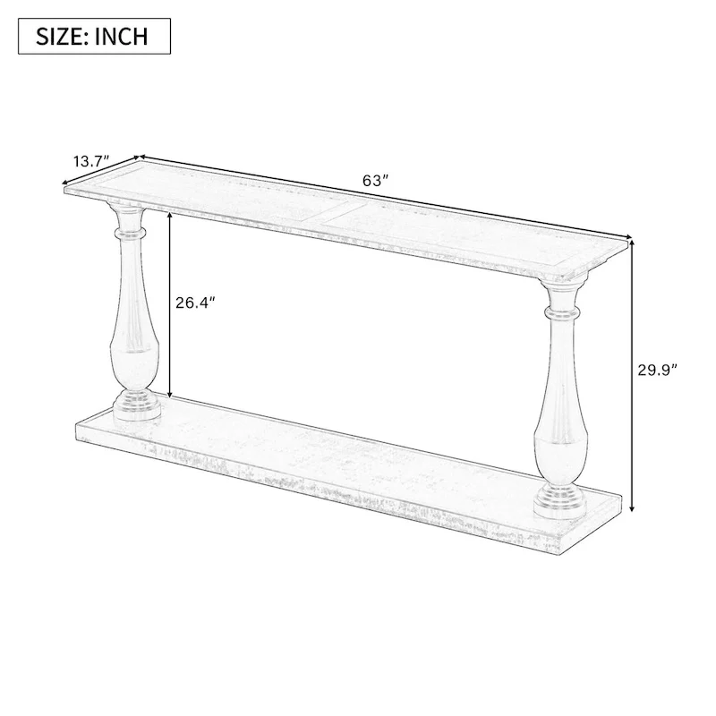 Vase-Leg Design Console Table Narrow Entryway Table Sofa Side Table with Bottom Shelf