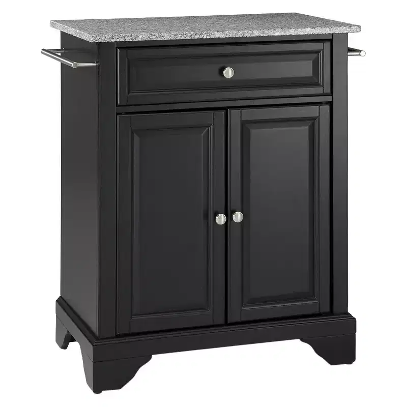 LaFayette Solid Granite Top Portable Kitchen Island - Black - Crosley: Traditional Farmhouse Storage, Hardwood Frame