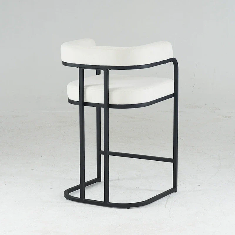 Fabric Upholstered Bar Stools Set of 2, Counter Height Bar Stools with Barrel Back, Dining Chair with Metal Frame and Arms