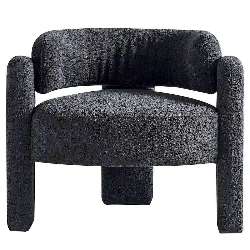 Dark Grey / Beige / Green Modern Boucle Accent Chair with C-Shaped Wood Frame – 1-Seater