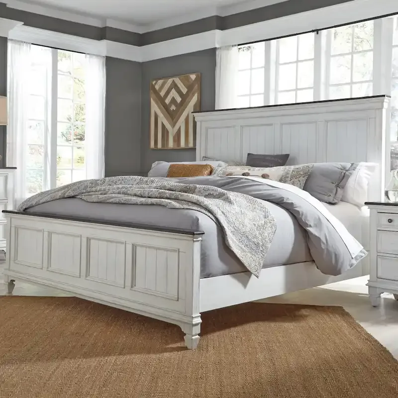 Wirebrushed White Charcoal Queen Panel Bed