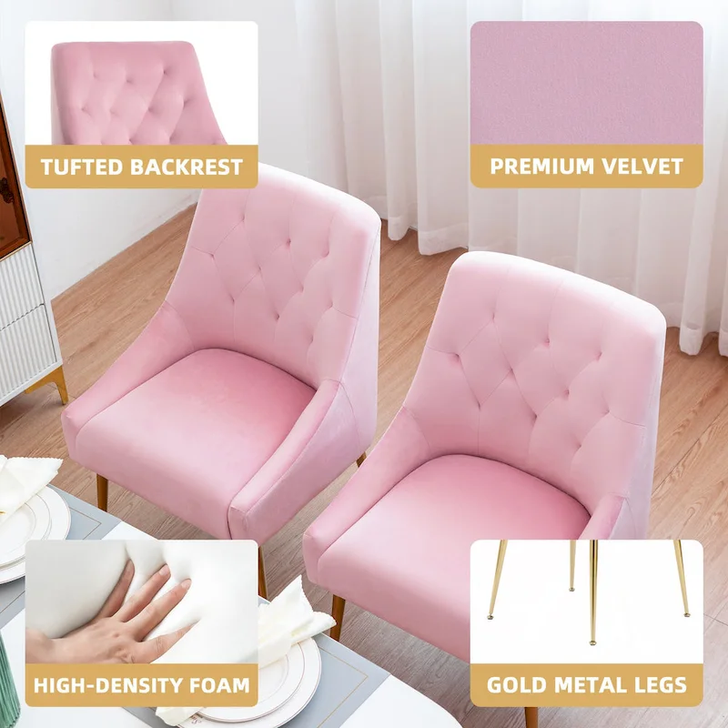 XINMICS Mid-Century Modern Velvet Dining Chair, Upholstered Parsons Chair, Set of 2