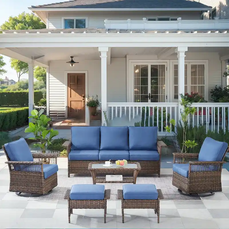 6 Pieces Outdoor Rattan Furniture Conversation Sets - Brown