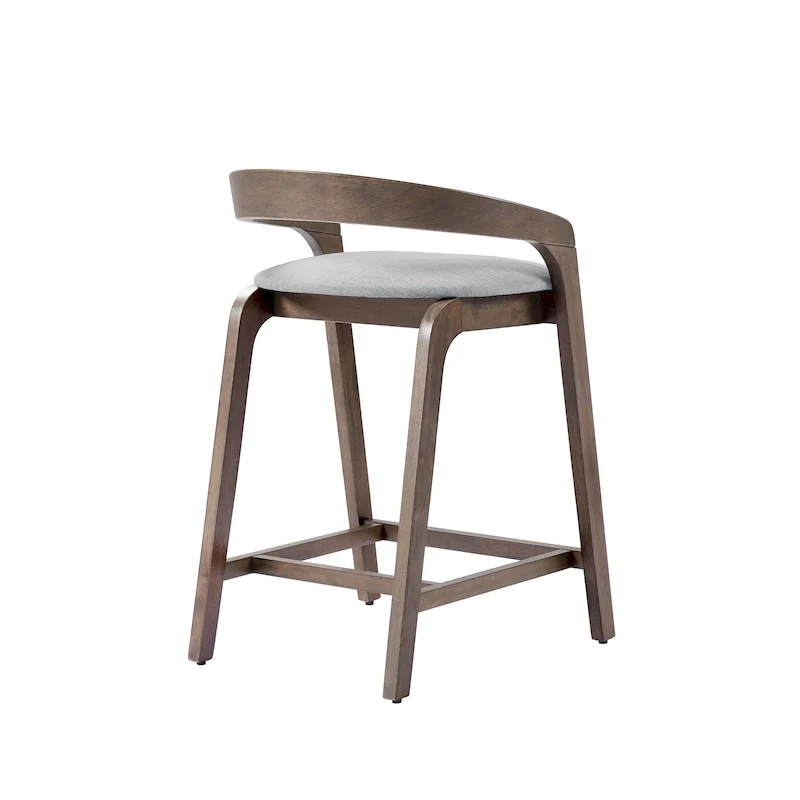 Beige/Dark Grey/Light Grey Mid-Century Fabric Counter Stool, Set of 2